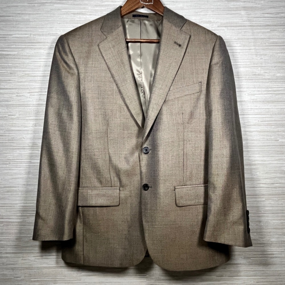 Turnbury Men's‎ 38 S Wool Silk Blend Blazer Jacket Tan Brown Two Button